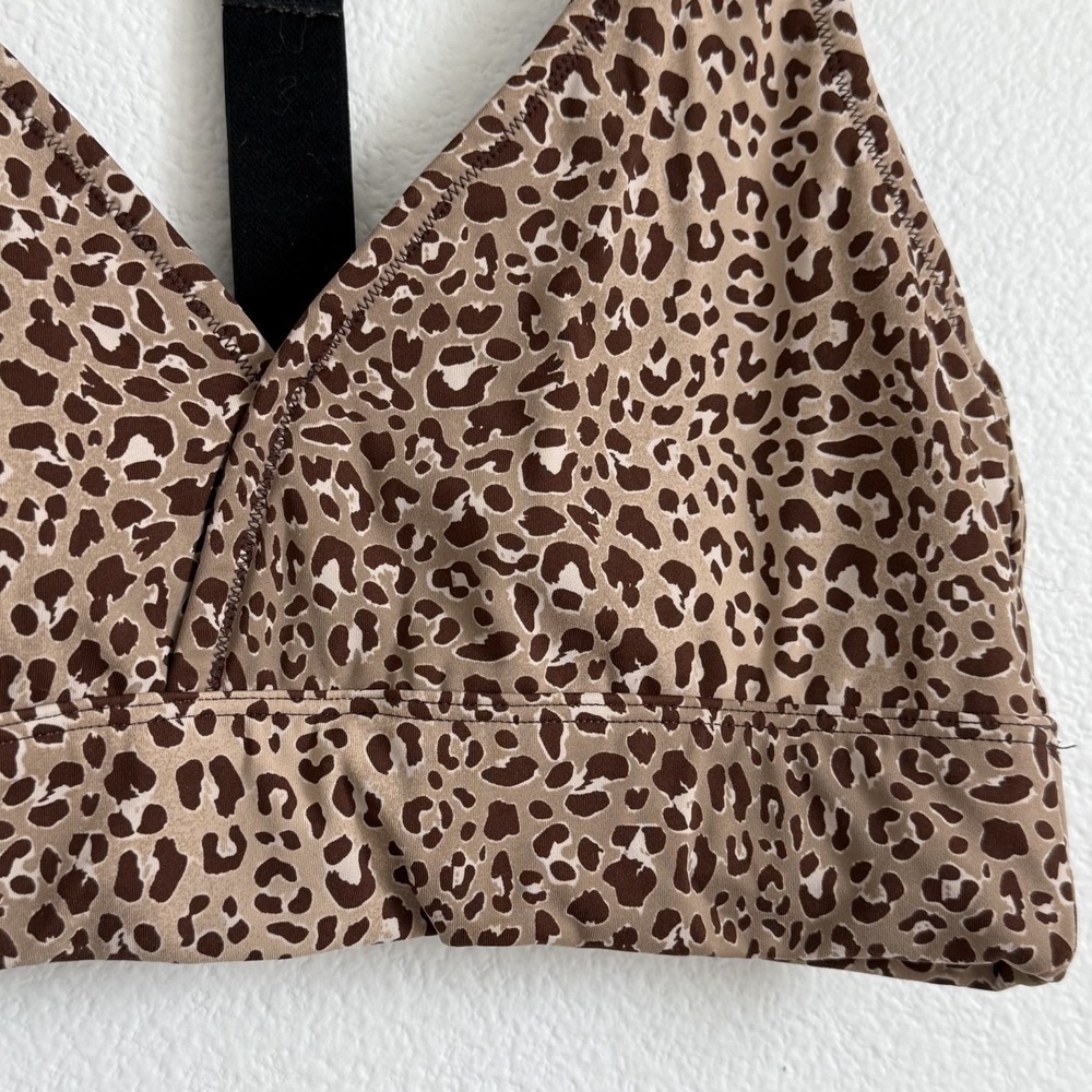 Varley Let's Go Delta Sports Bra Medium Brown Leopard Print Activewear T-Back - Picture 5 of 8